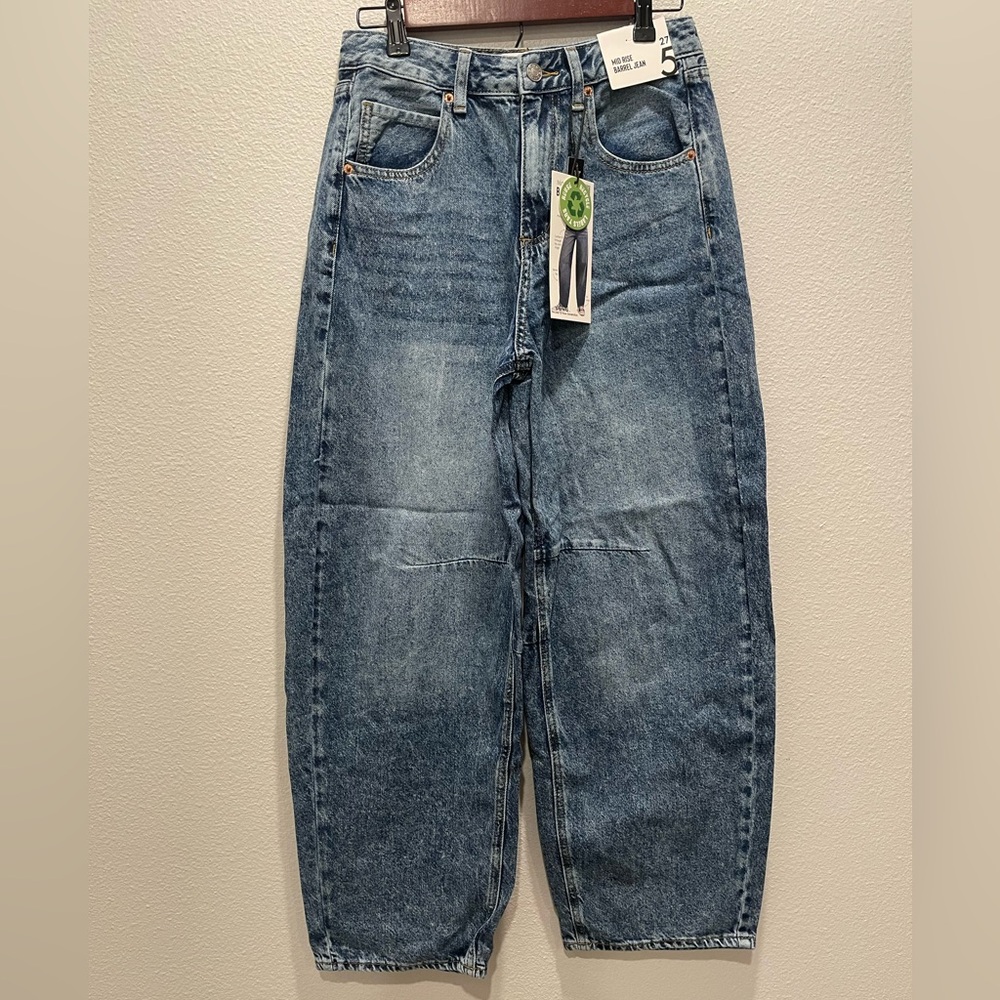 S.O.N.G Jeans Women Sz 5/27 Blue Barrel Leg High Rise Full Length Comfort NWT